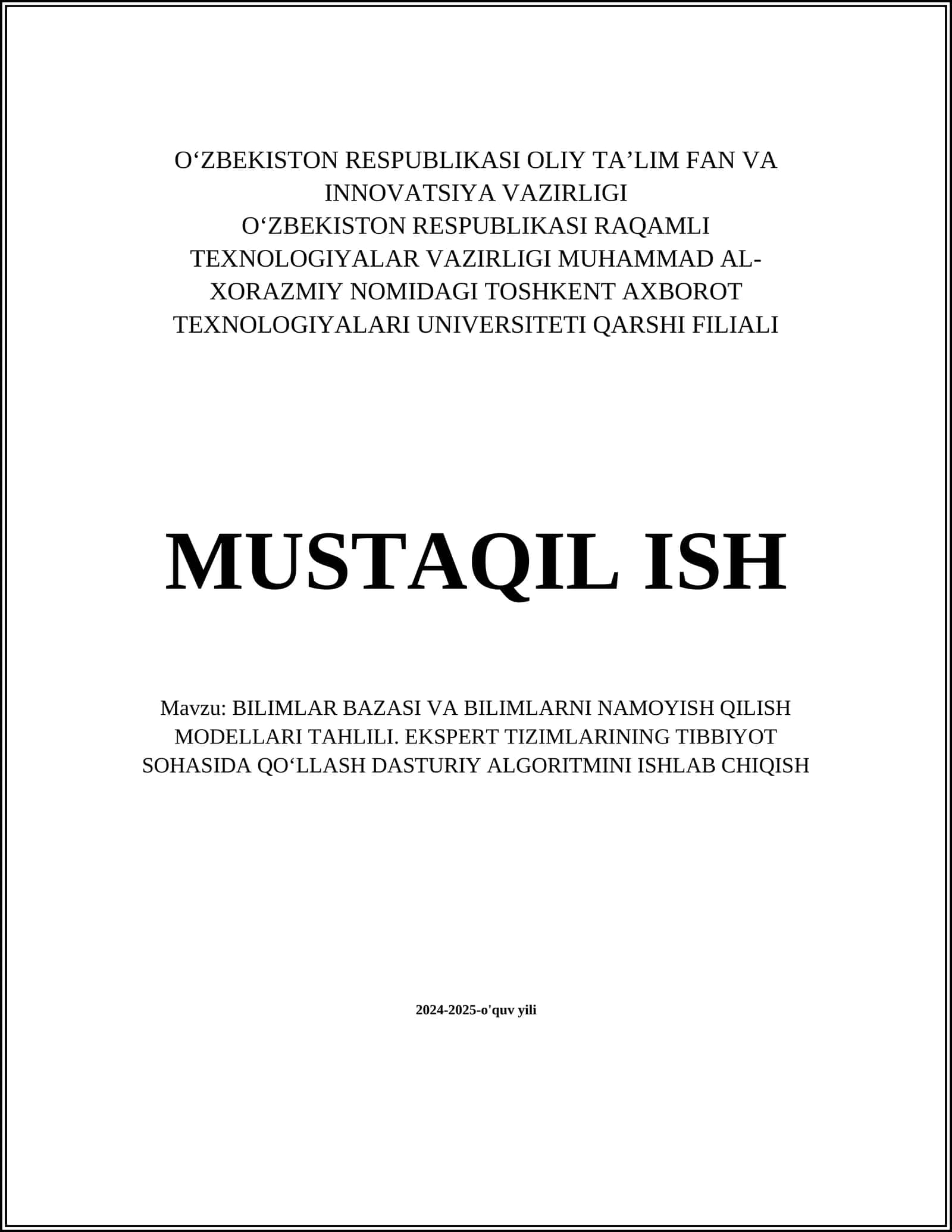BILIMLAR BAZASI VA BILIMLARNI NAMOYISH QILISH MODELLARI TAHLILI