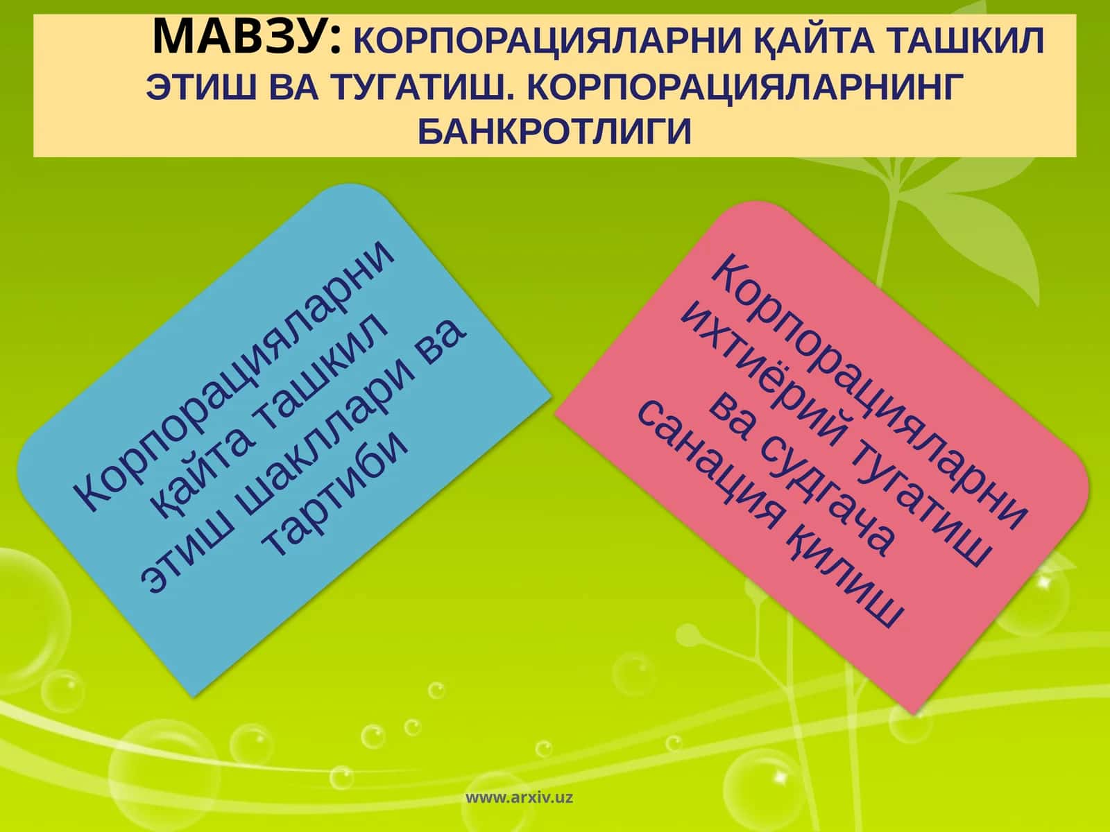 Корпорацияларни қайта ташкил этиш ва тугатиш