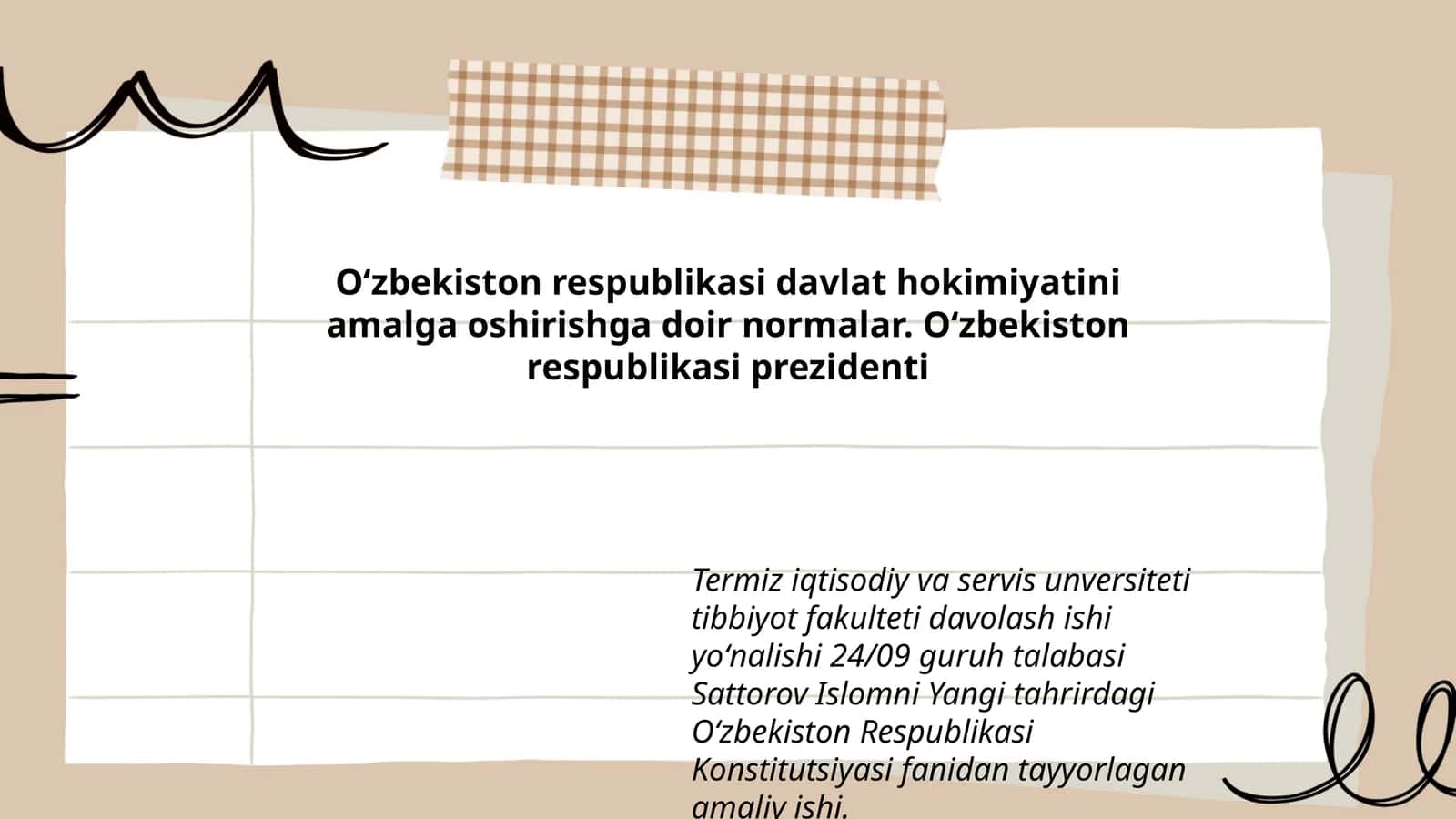 Oʻzbekiston Respublikasi Konstitutsiyasi fanidan tayyorlagan amaliy ishi