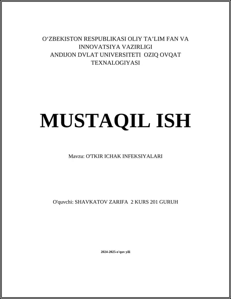 O'TKIR ICHAK INFEKSIYALARI