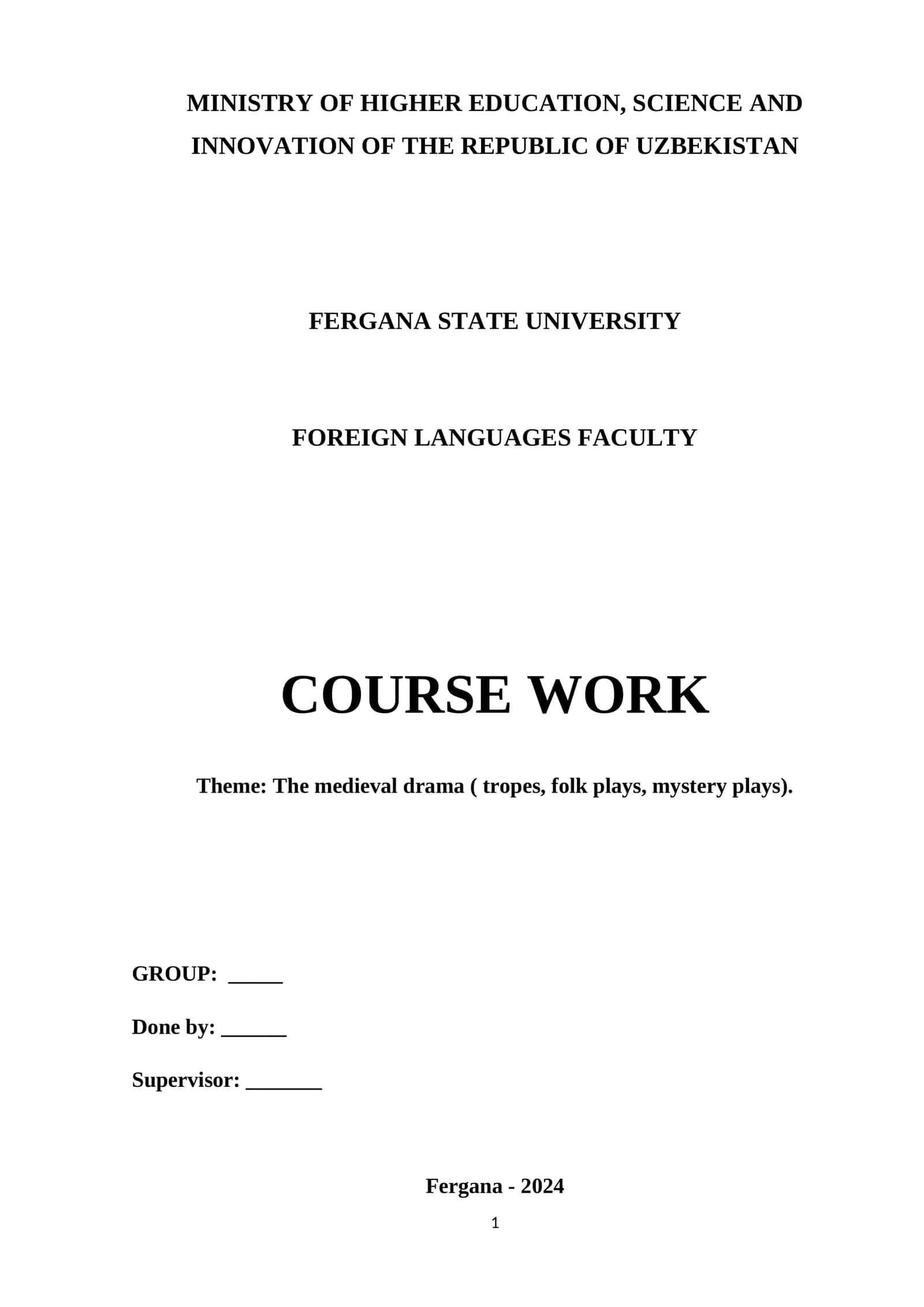 Course Work: The Medieval Drama