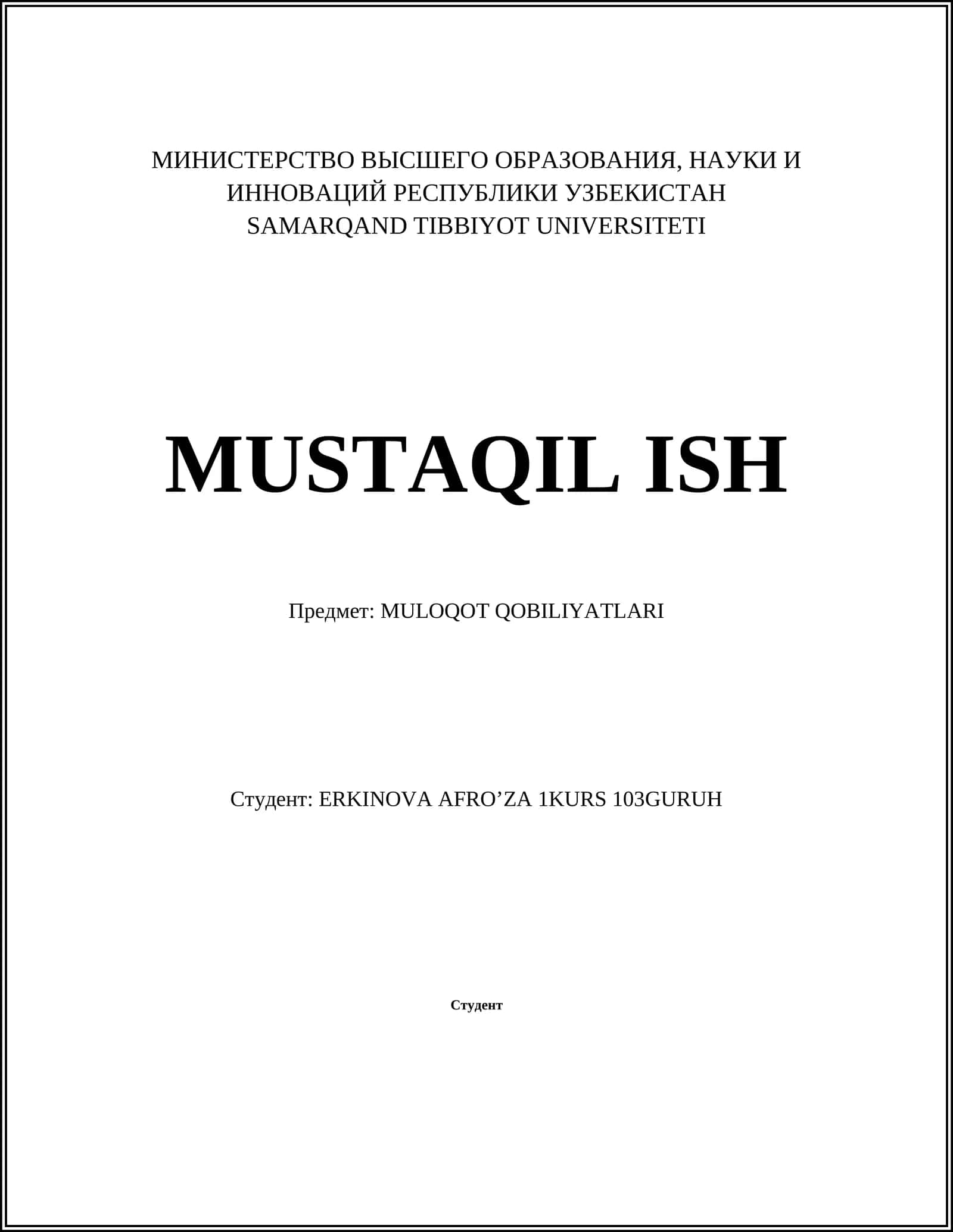 MULOQOT QOBILIYATLARI