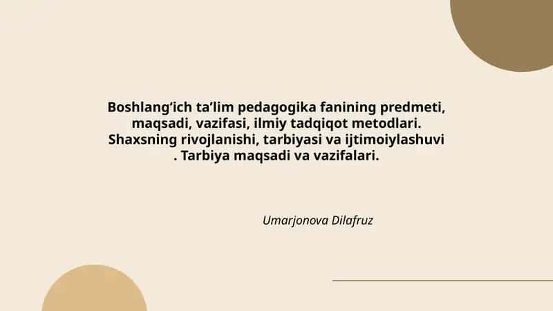 Boshlangʻich taʼlim pedagogika fanining predmeti