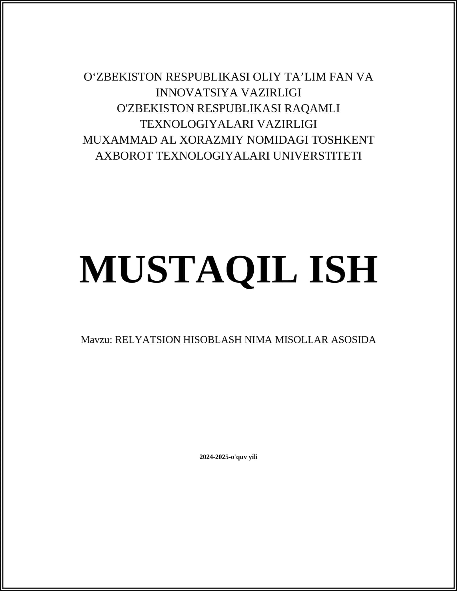 RELYATSION HISOBLASH NIMA MISOLLAR ASOSIDA
