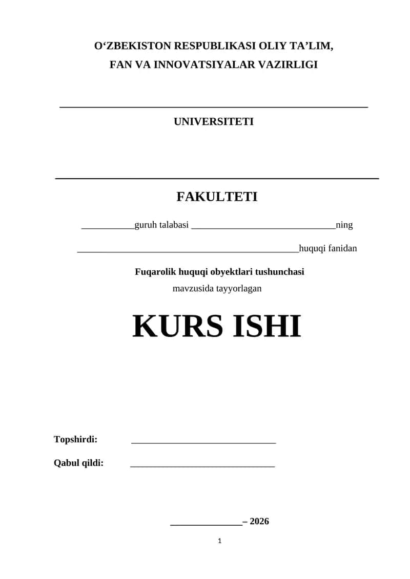 Fuqarolik huquqi obyektlari tushunchasi