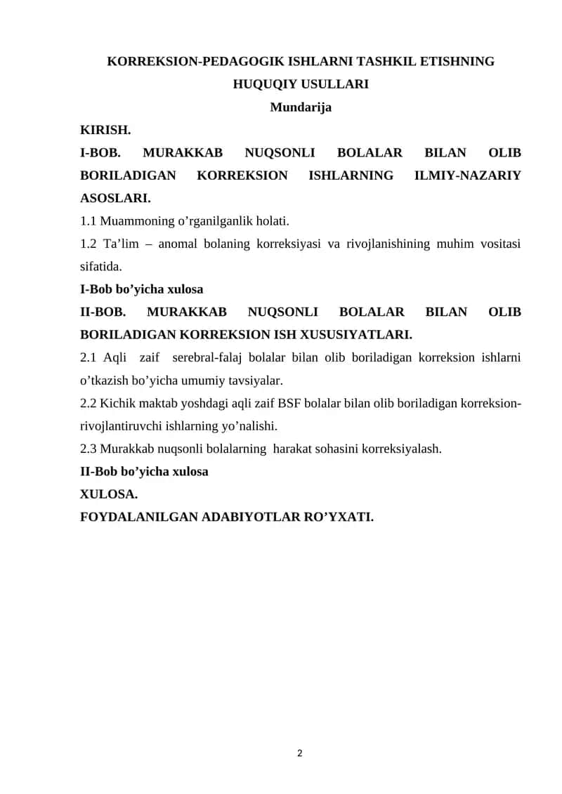 KORREKSION-PEDAGOGIK ISHLARNI TASHKIL ETISHNING HUQUQIY USULLARI