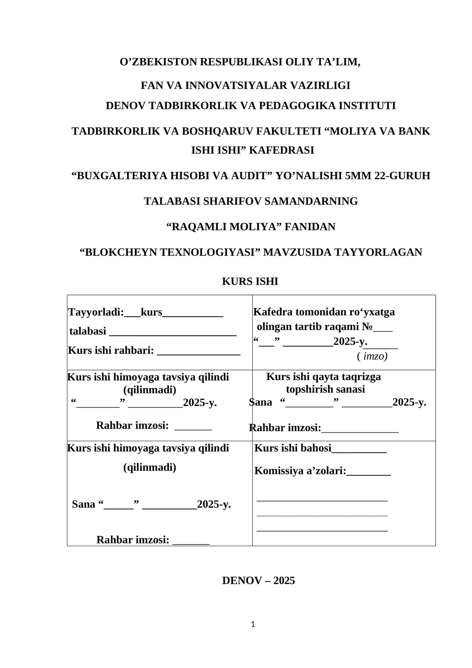 Blokcheyn Texnologiyasi Kurs Ishi