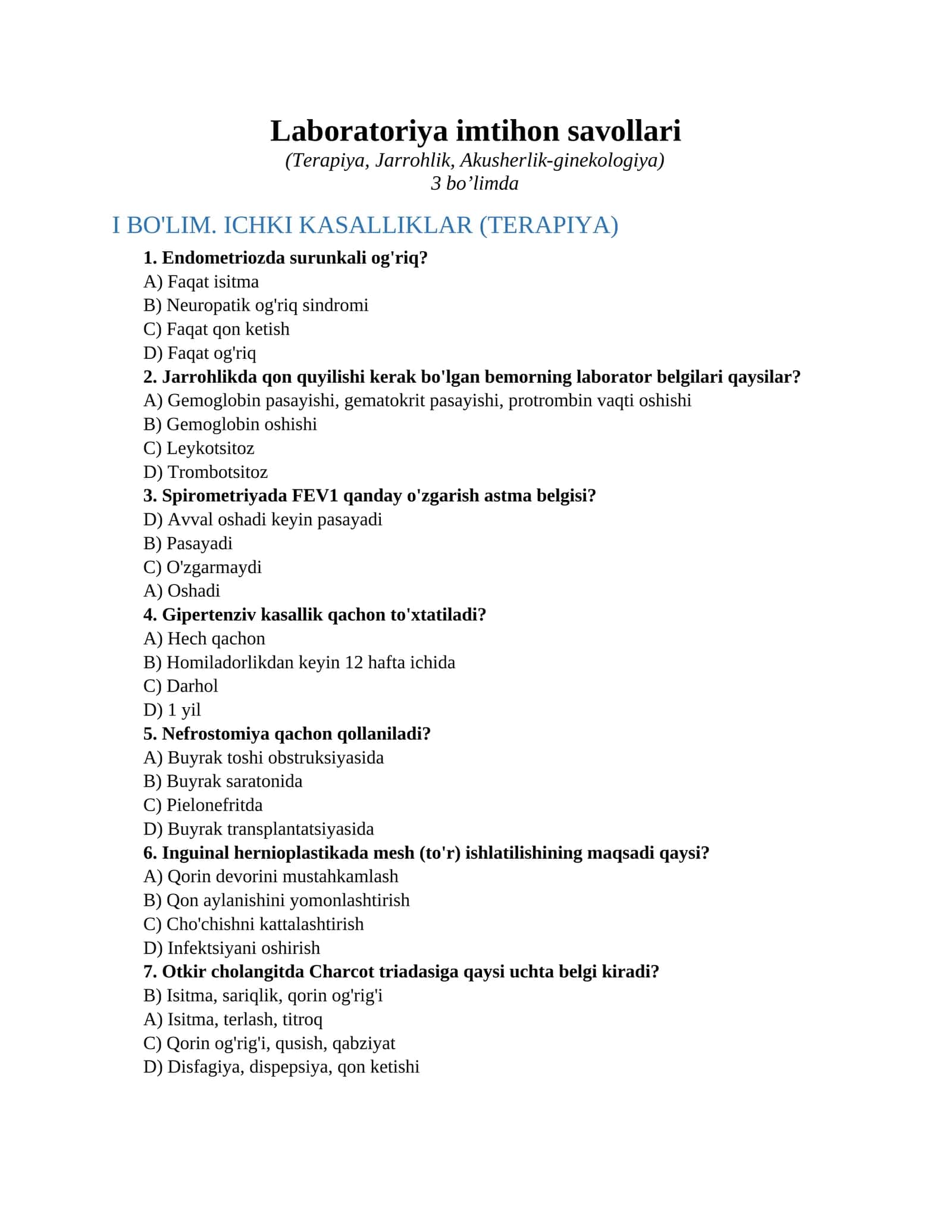 Laboratoriya imtihon savollari