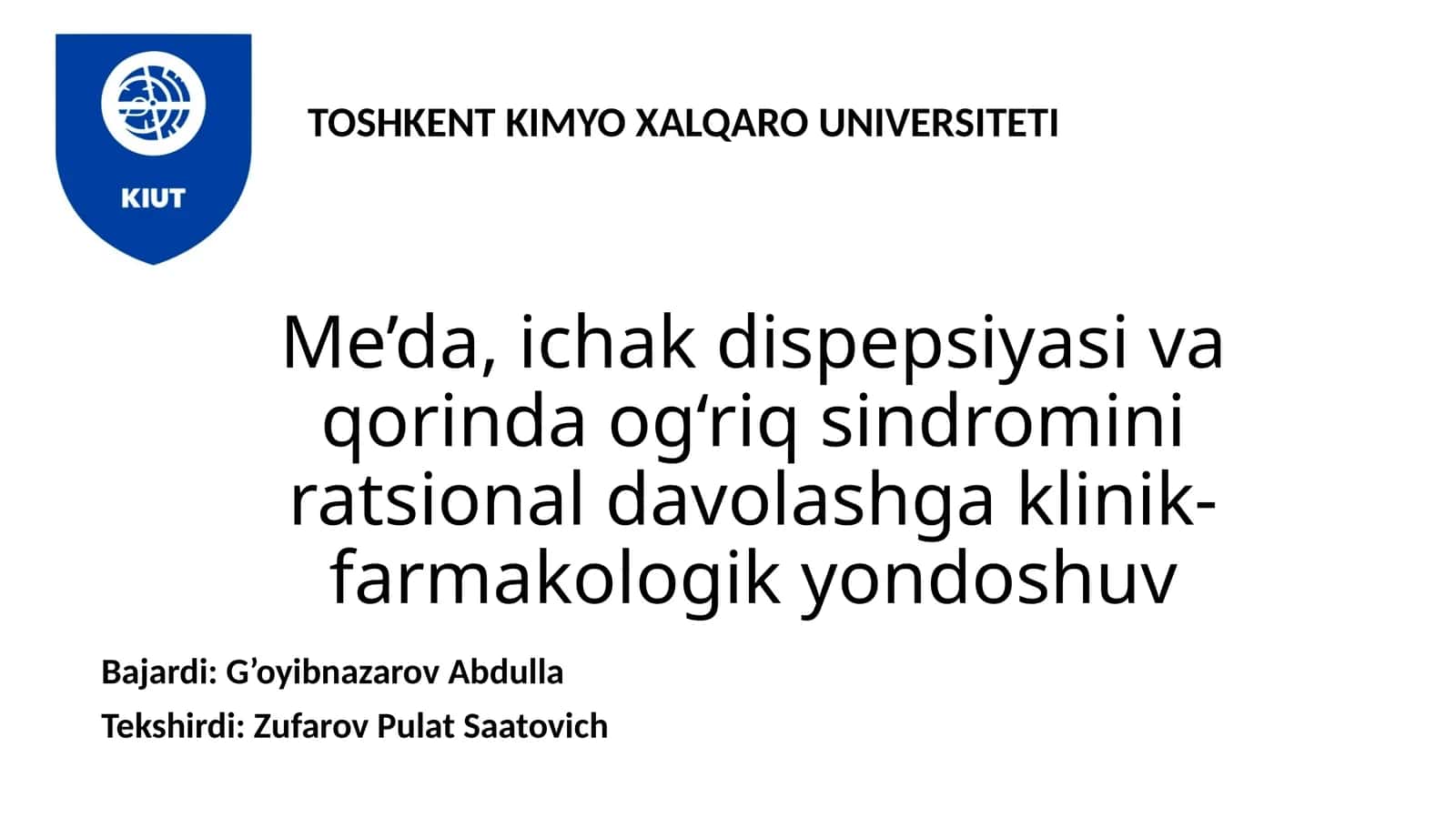 Me'da, ichak dispepsiyasi va qorinda og'riq sindromini ratsional davolashga klinik-farmakologik yond