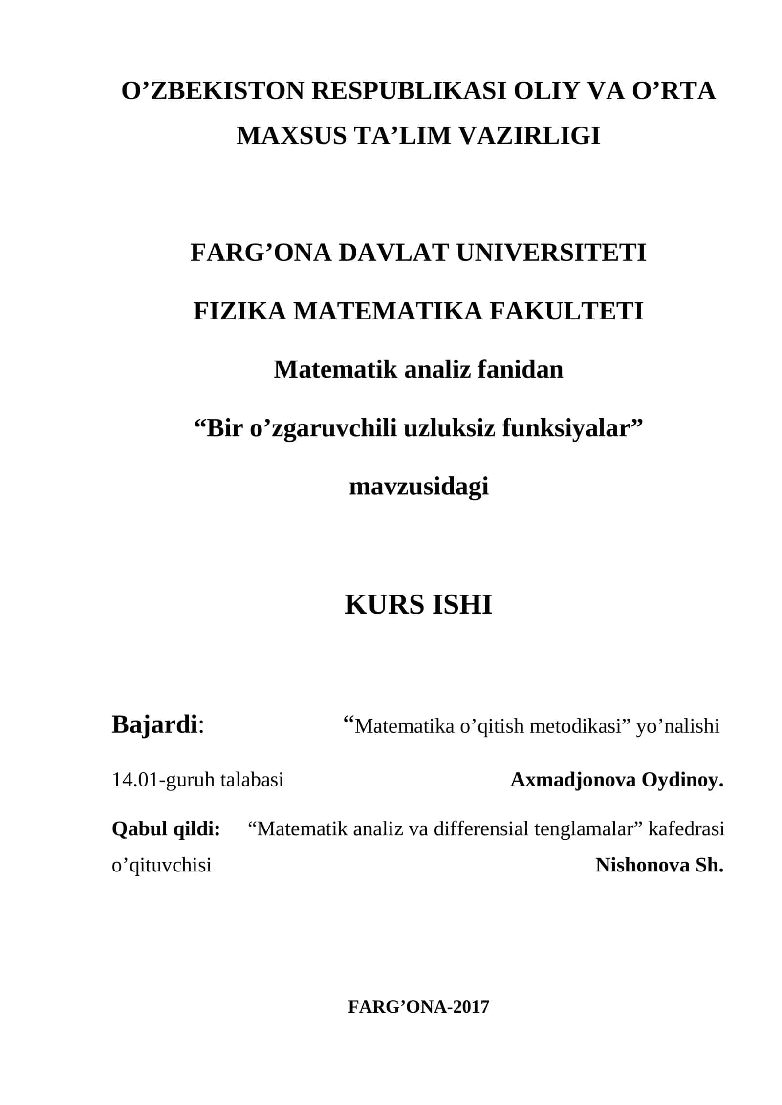 Bir o’zgaruvchili uzluksiz funksiyalar