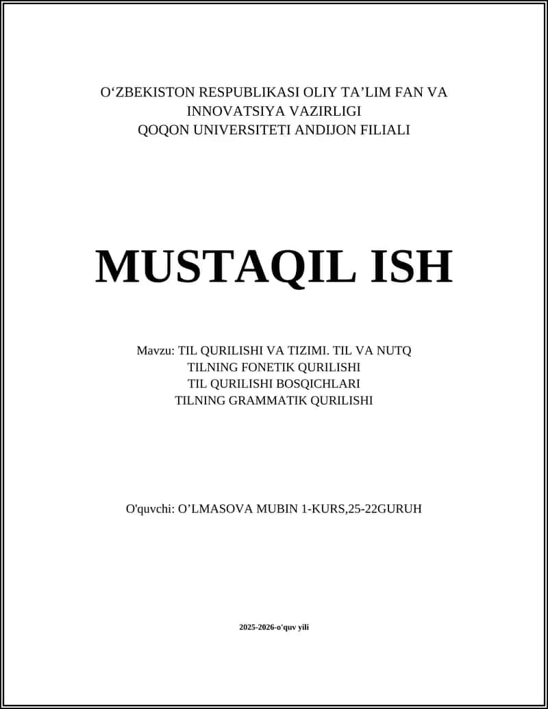 TIL QURILISHI VA TIZIMI