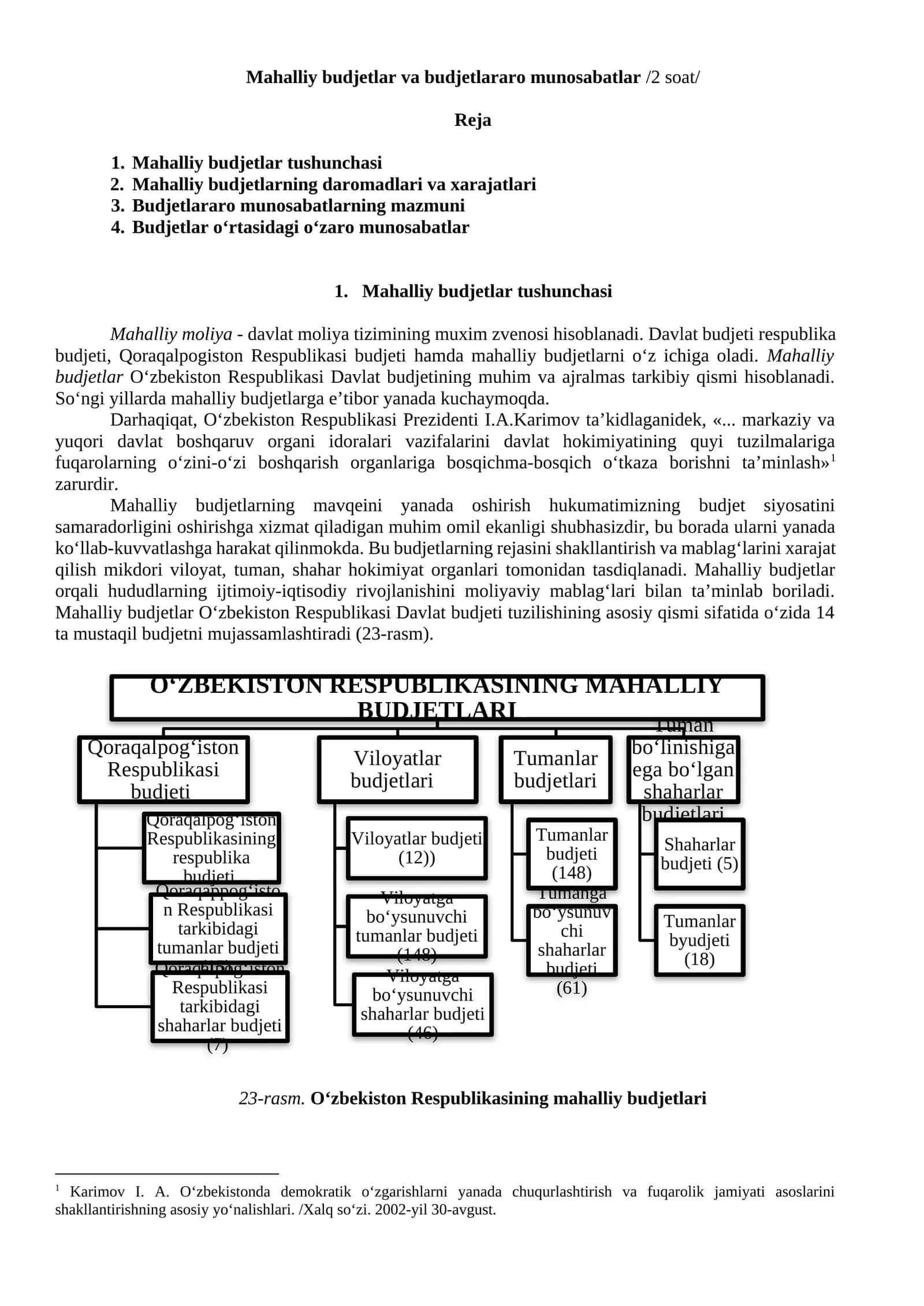 Mahalliy budjetlar va budjetlararo munosabatlar