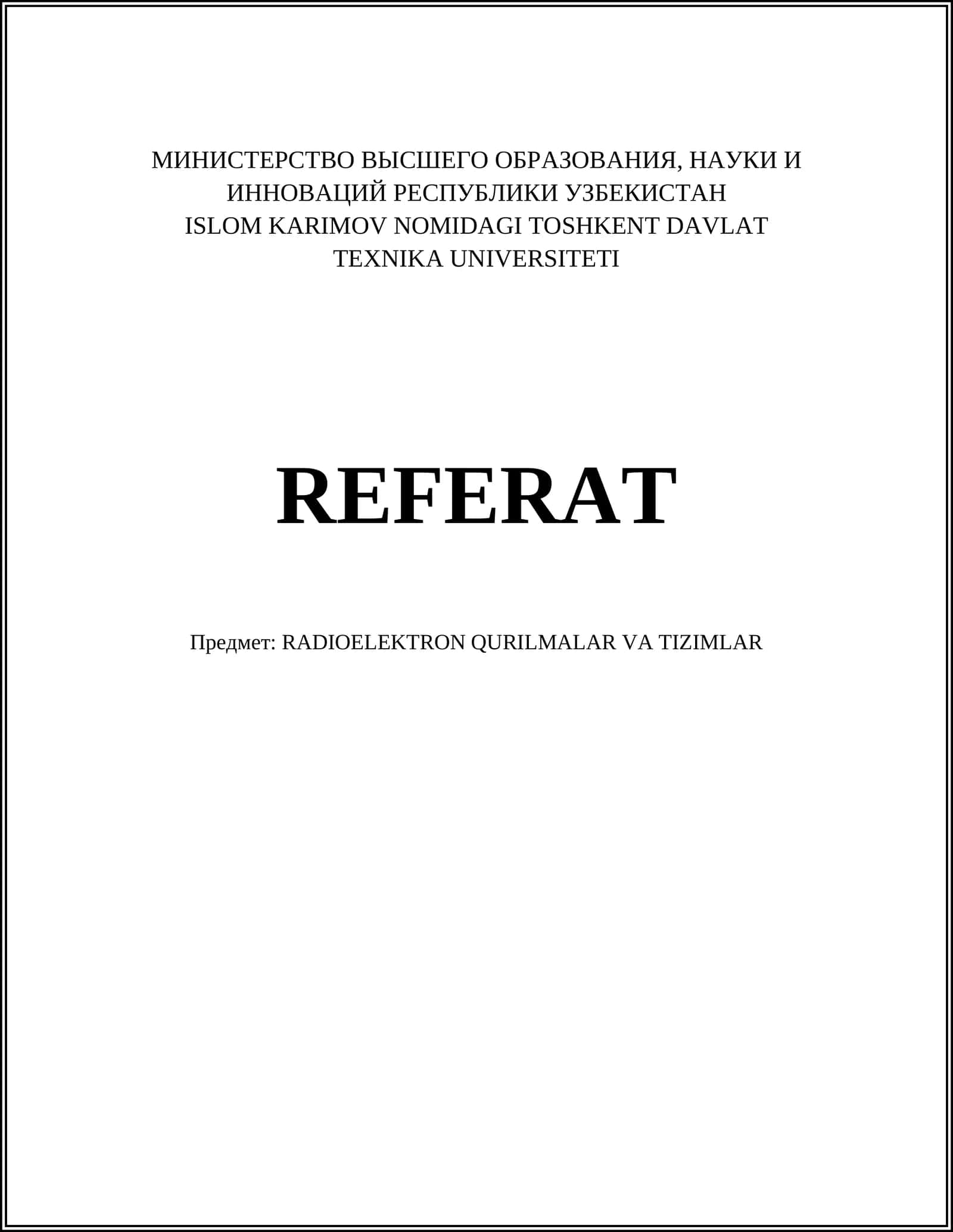 RADIOÉLEKTRON QURILMALAR VA TIZIMLAR