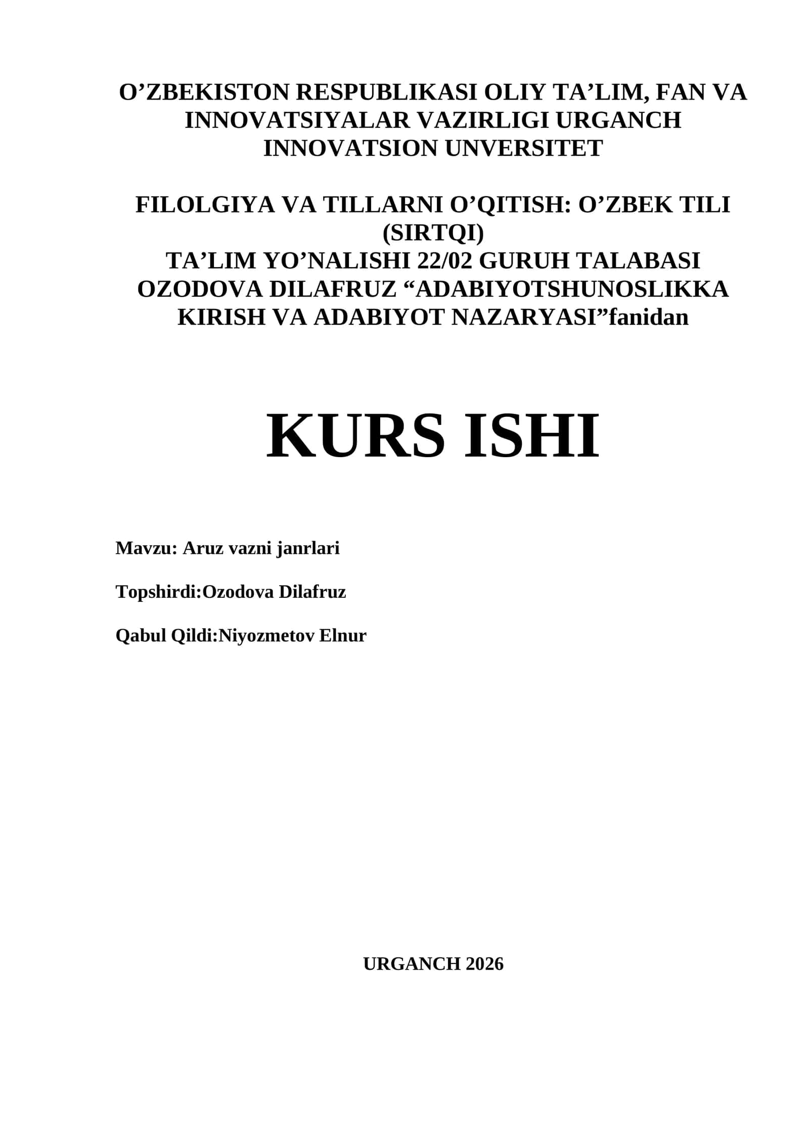 Filolgiya va tillarni o’qitish: O’zbek tili (sirtqi)