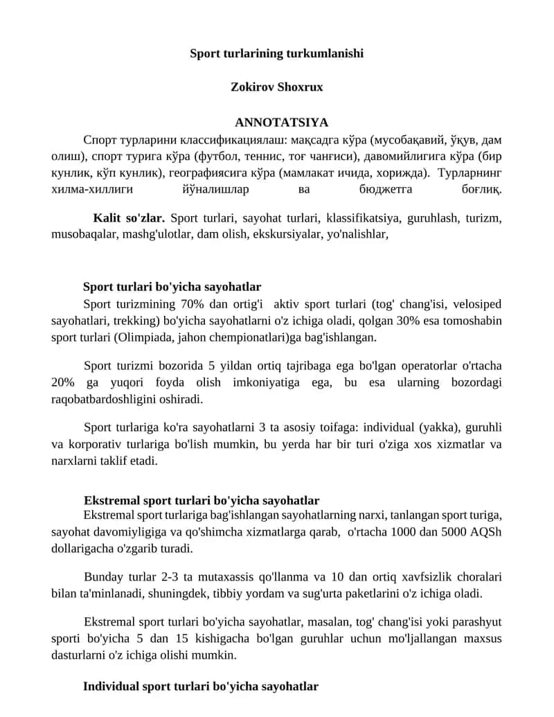 Sport turlarining turkumlanishi