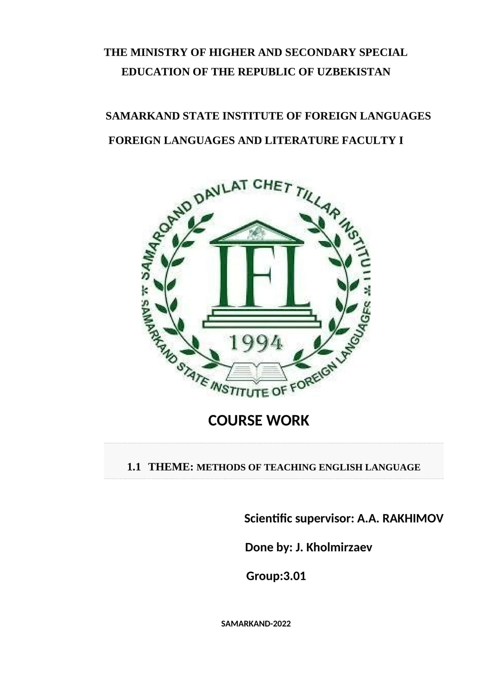 METHODS OF TEACHING ENGLISH LANGUAGE