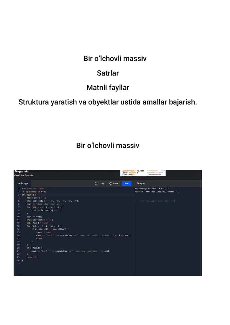 Struktura yaratish va obyektlar ustida amallar bajarish