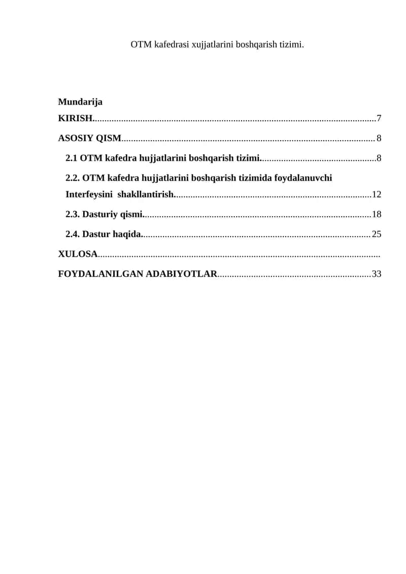 OTM kafedrasi xujjatlarini boshqarish tizimi