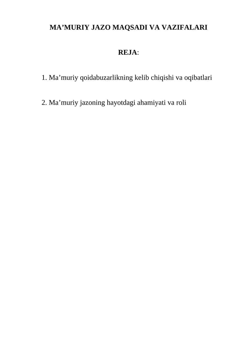MA’MURIY JAZO MAQSADI VA VAZIFALARI
