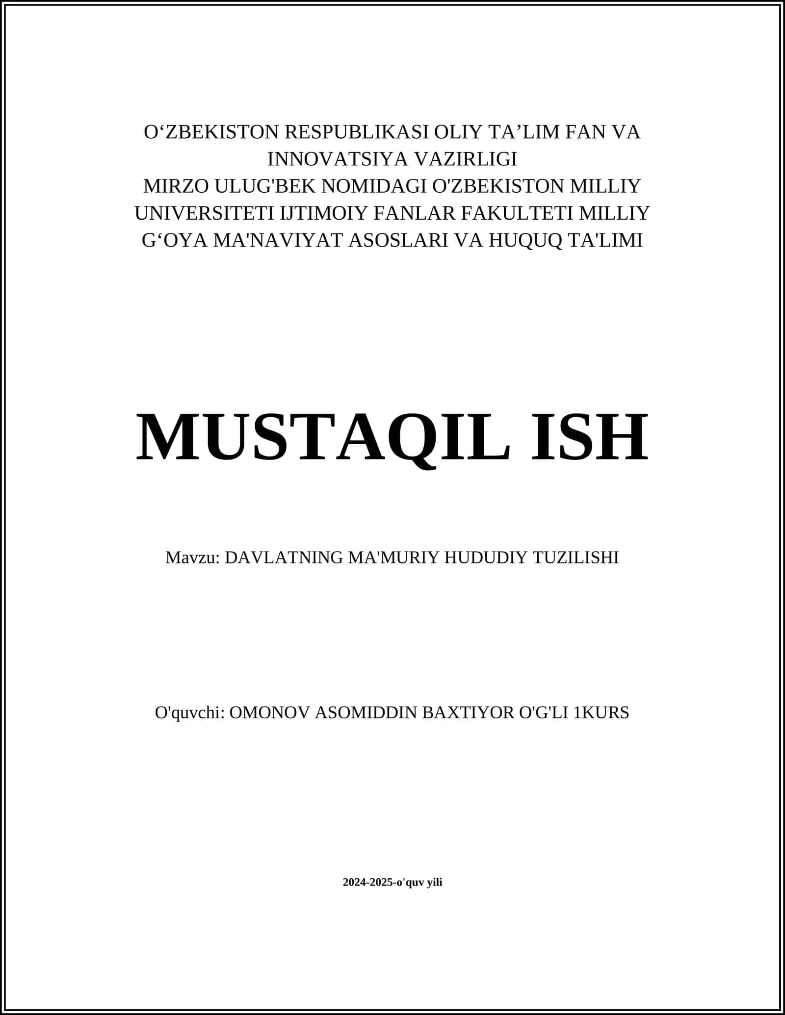 DAVLATNING MA'MURIY HUDUDIY TUZILISHI