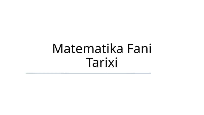 Matematika Fani Tarixi