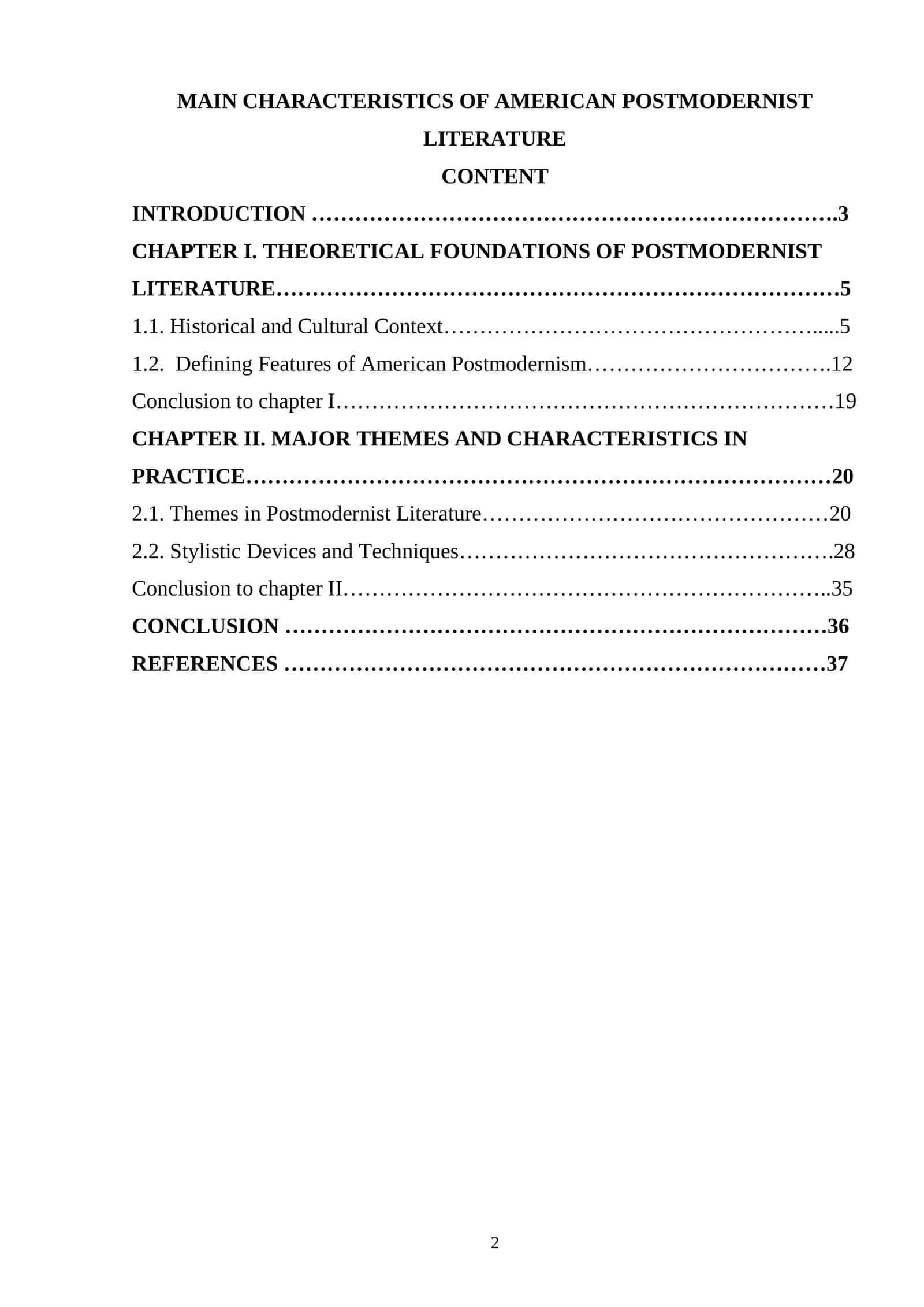 MAJOR THEMES AND CHARACTERISTICS IN PRACTICE