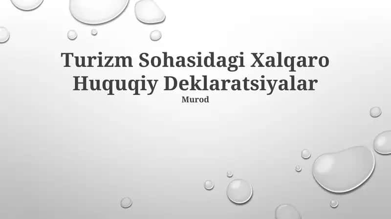 Turizm Sohasidagi Xalqaro Huquqiy Deklaratsiyalar