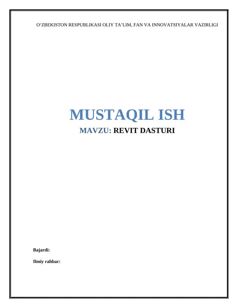 Revit dasturi mustaqil ish