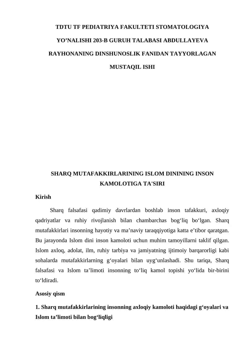 Sharq falsafasi va Islom ta'limoti