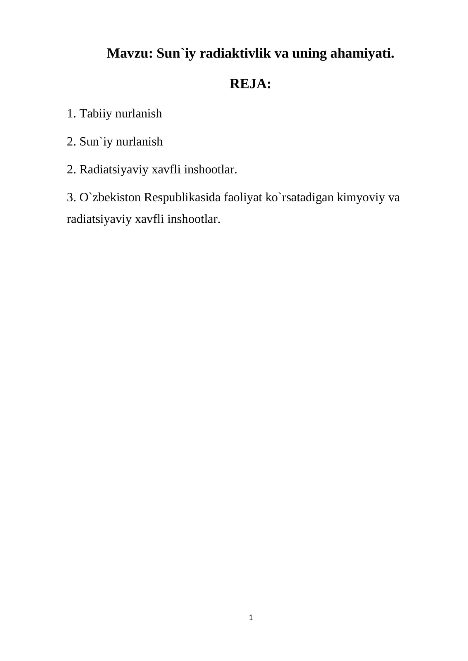 Sun`iy radiaktivlik va uning ahamiyati