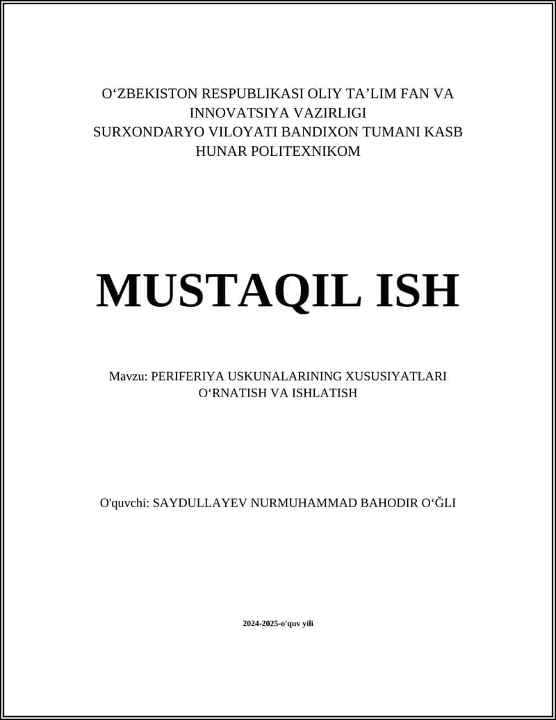 Printerlar o‘rnatish va sozlash