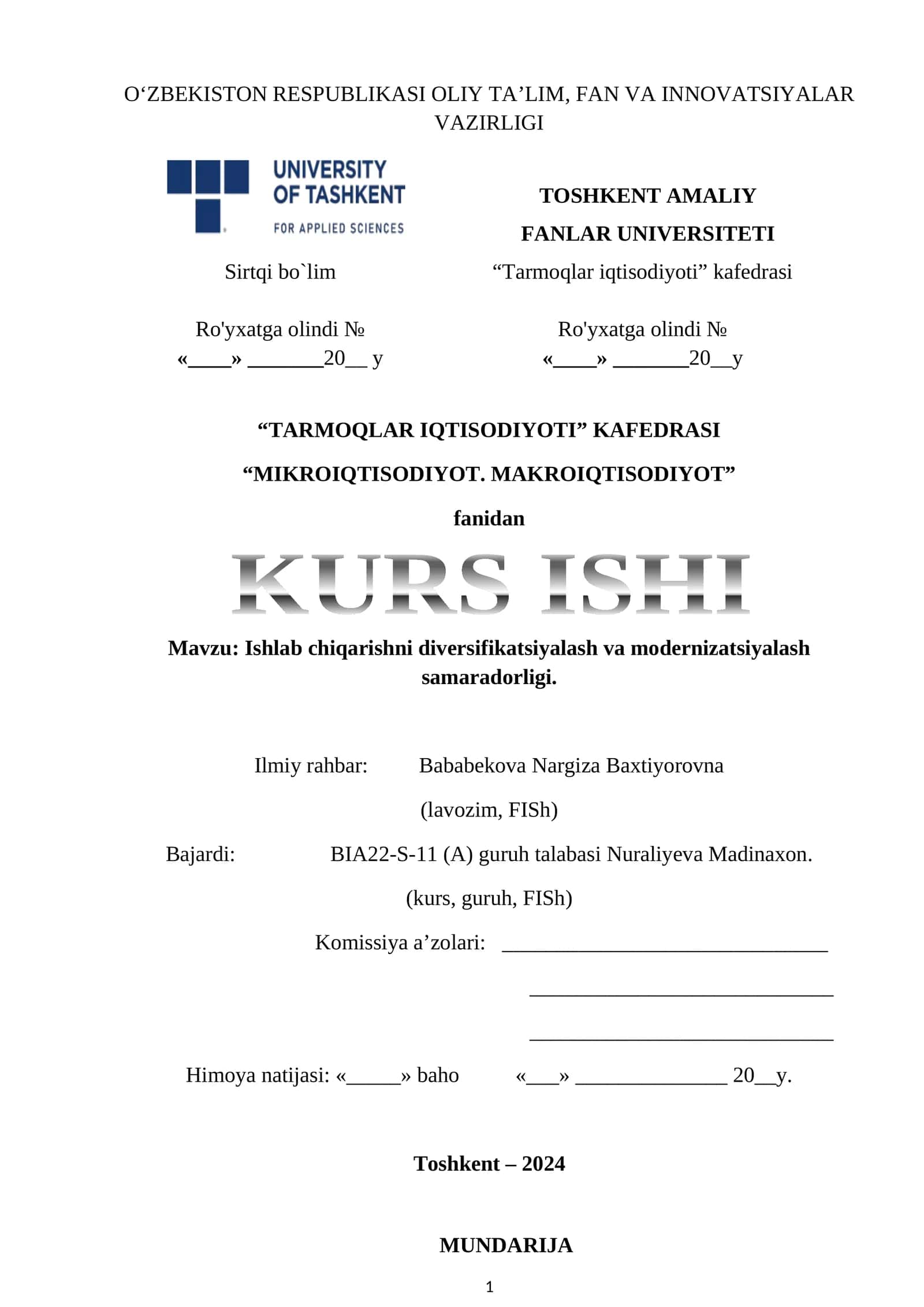 Ishlab chiqarishni diversifikatsiyalash va modernizatsiyalash samaradorligi