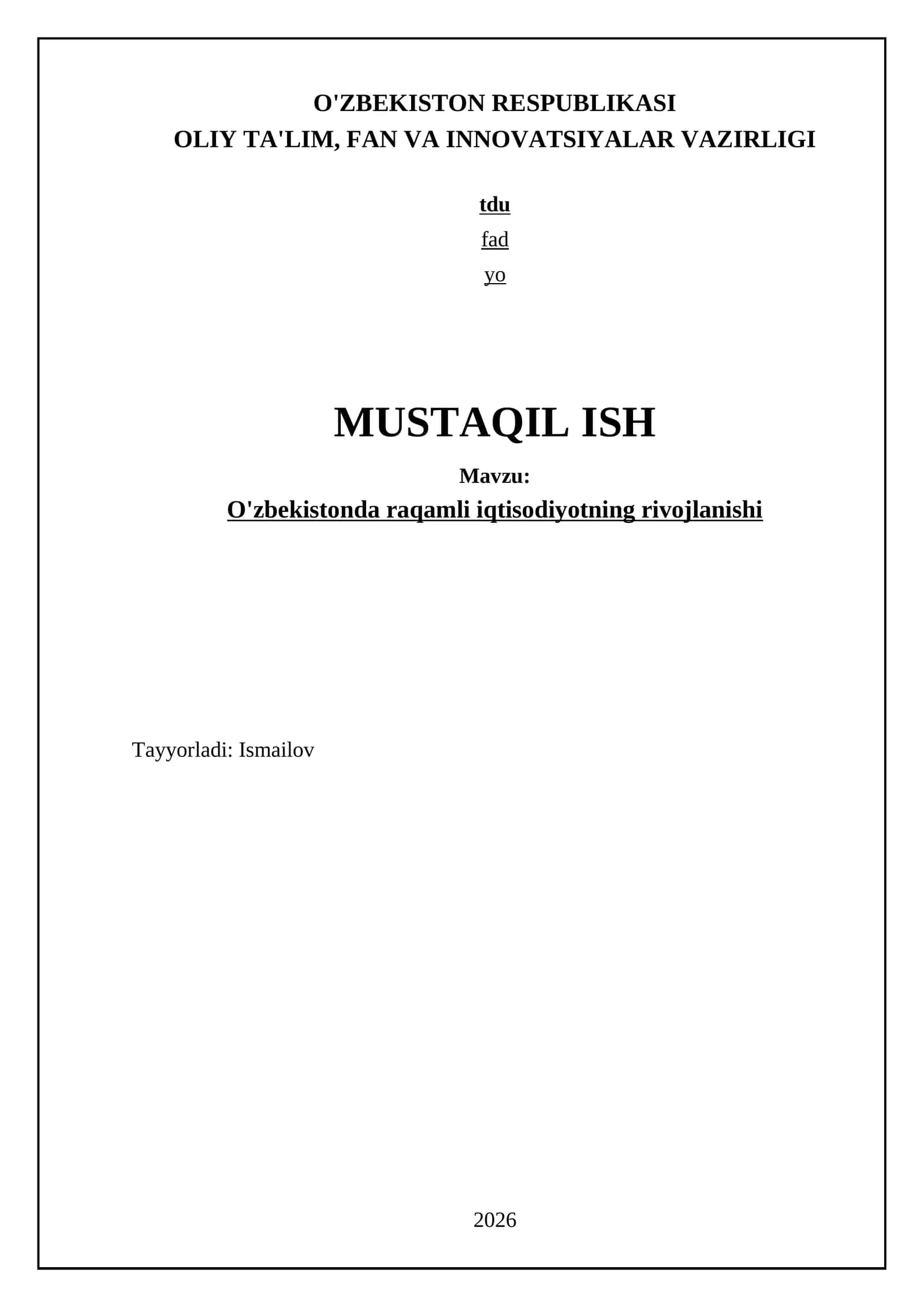 O'zbekistonda raqamli iqtisodiyotning rivojlanishi