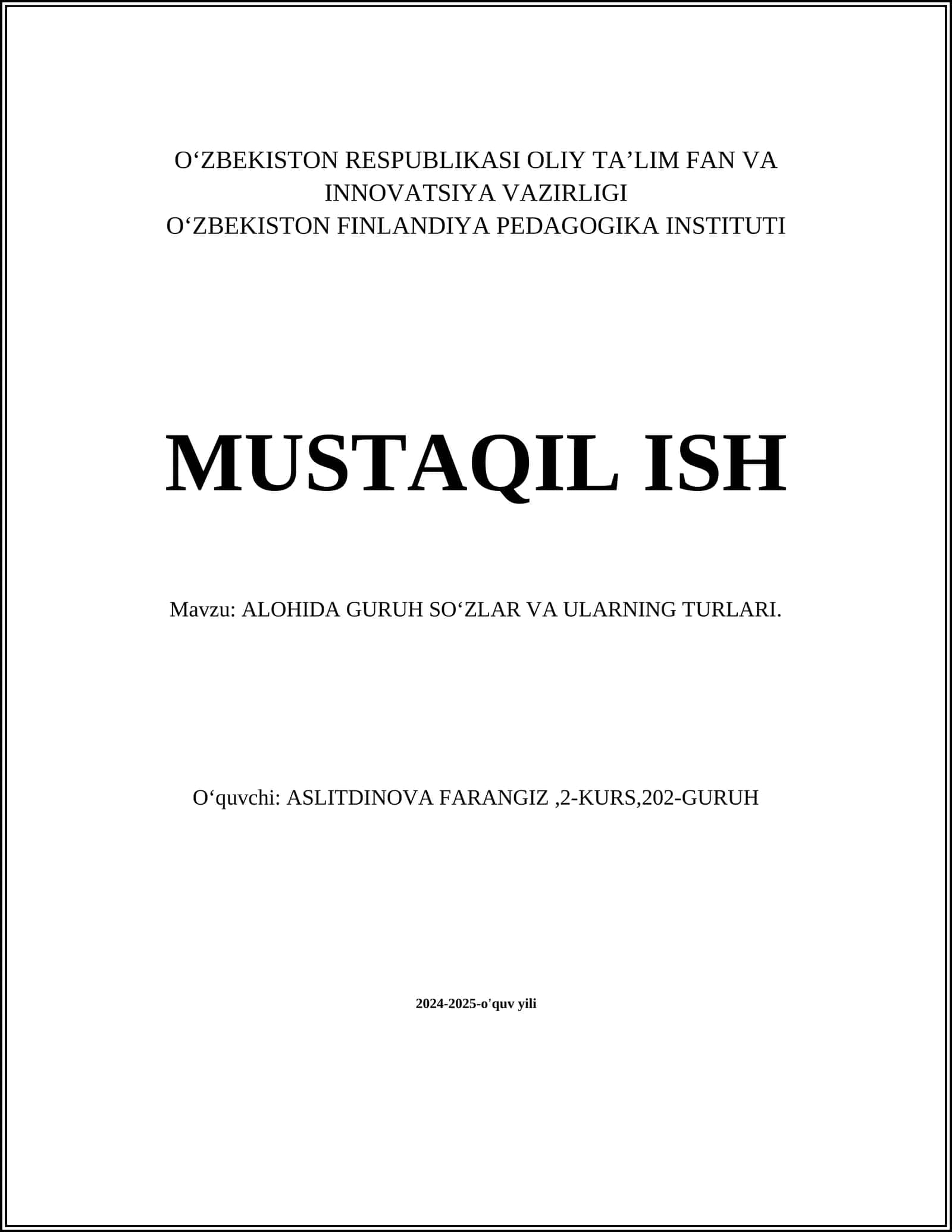 ALOHIDA GURUH SOʻZLAR VA ULARNING TURLARI