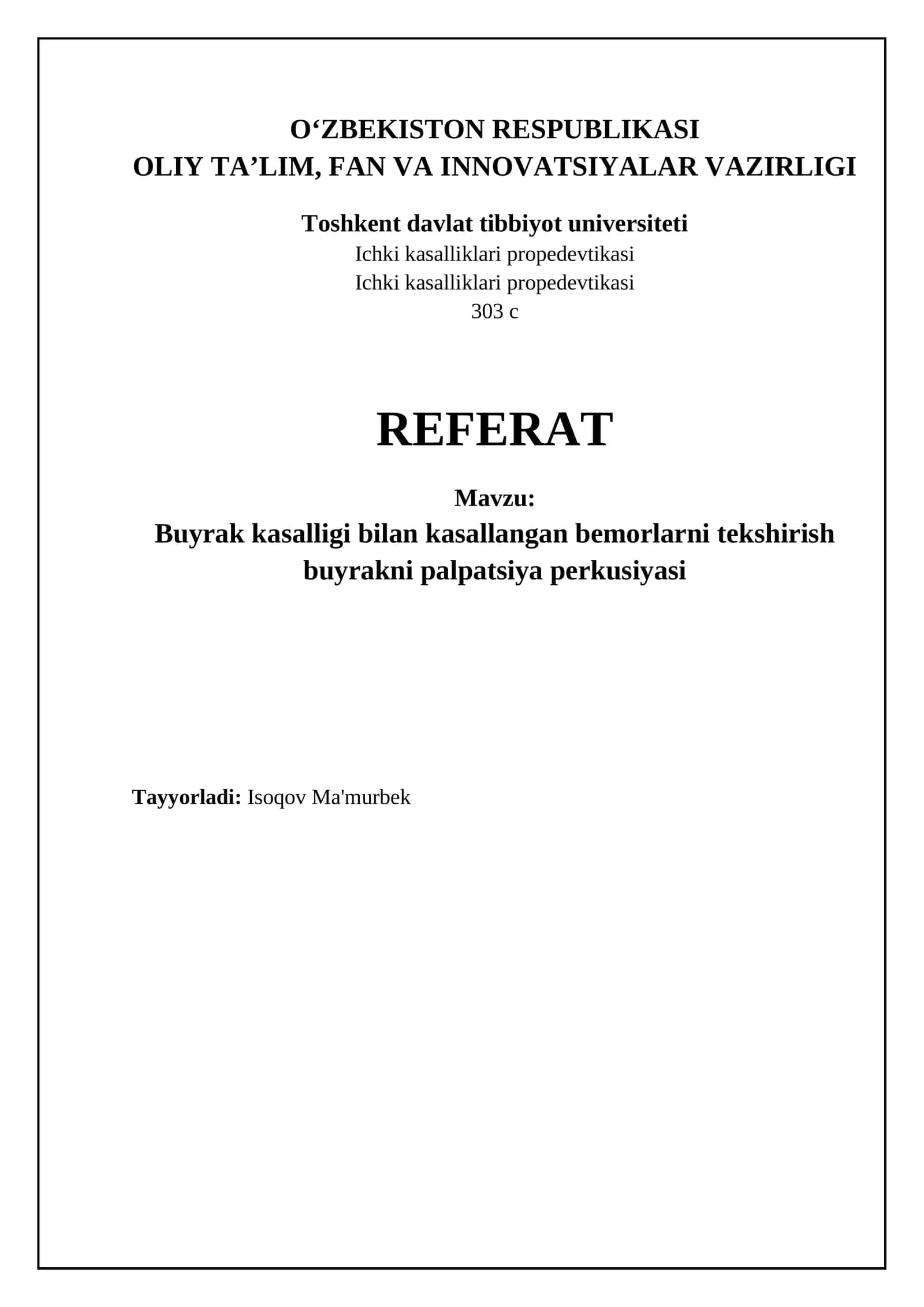 Buyrak kasalliklari bilan kasallangan bemorlarni tekshirish