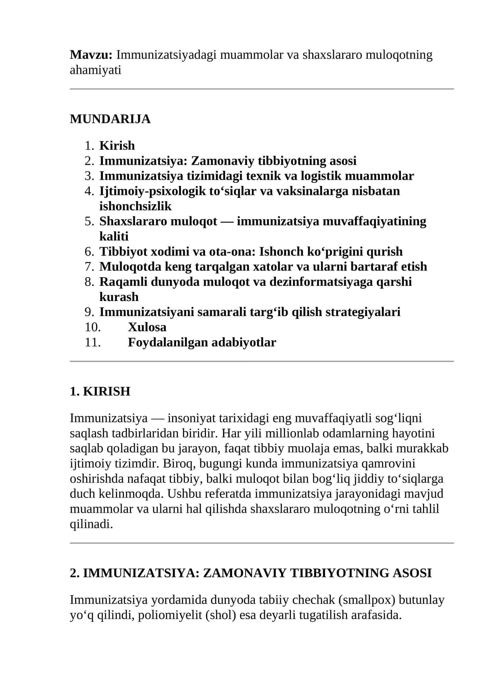 Immunizatsiyadagi muammolar va shaxslararo muloqotning ahamiyati