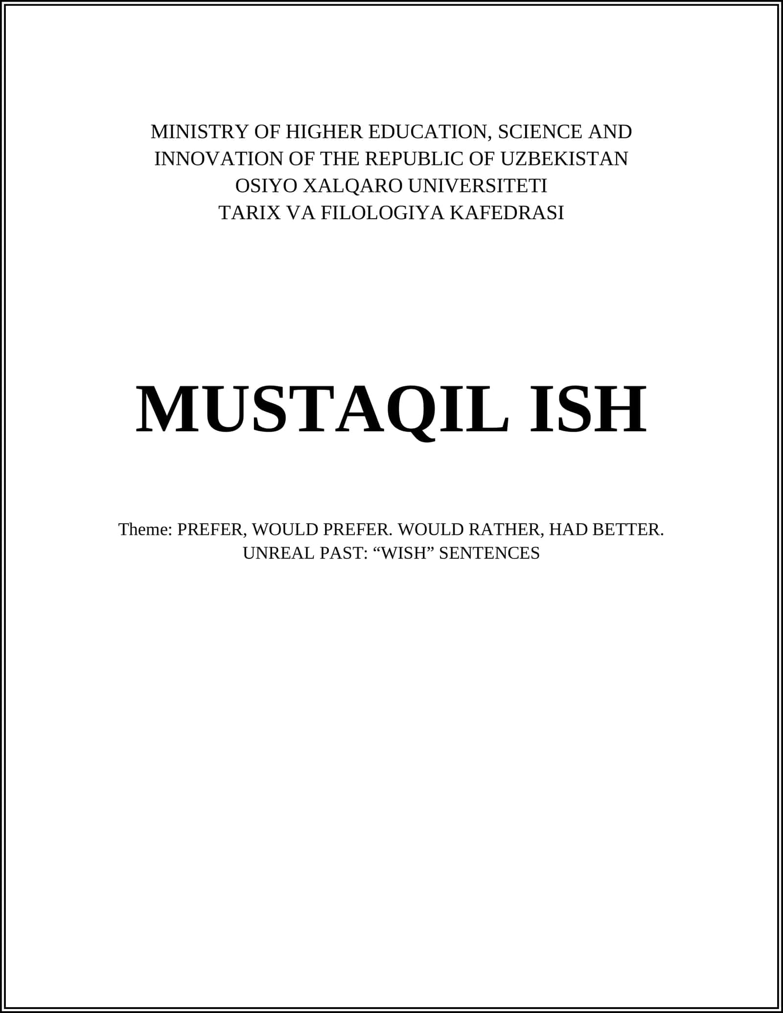 TARIX VA FILOLOGIYA KAFEDRASI MUSTAQIL ISH