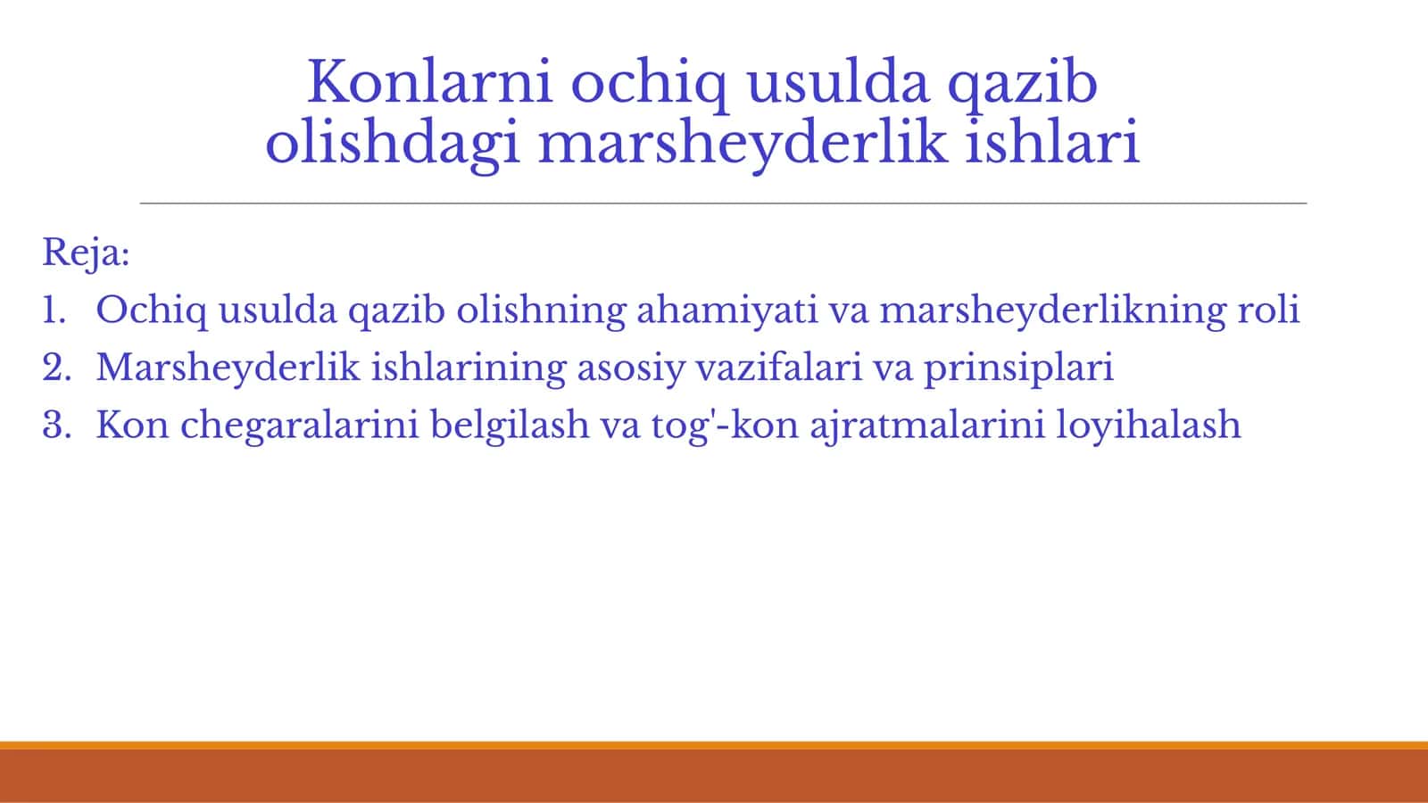 Konlarni Ochiq Usulda Qazib Olishdagi Marsheyderlik Ishlari