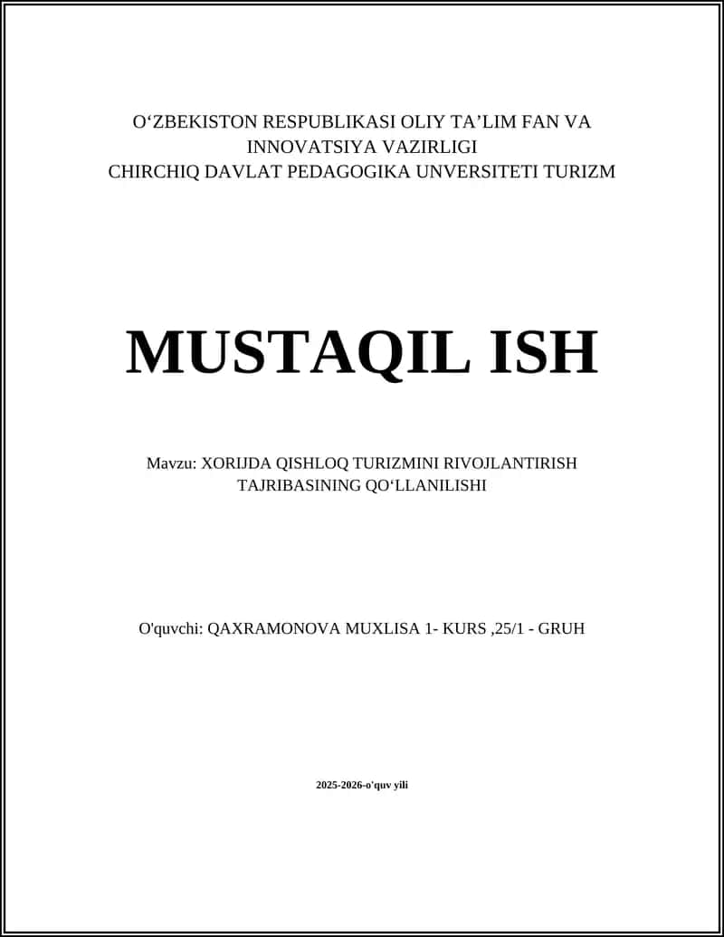 Xorijdagi qishloq turizmini rivojlantirish