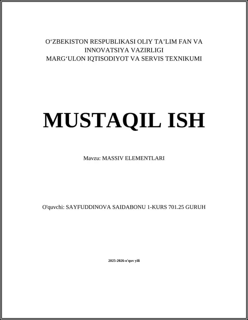 MASSIV ELEMENTLARI