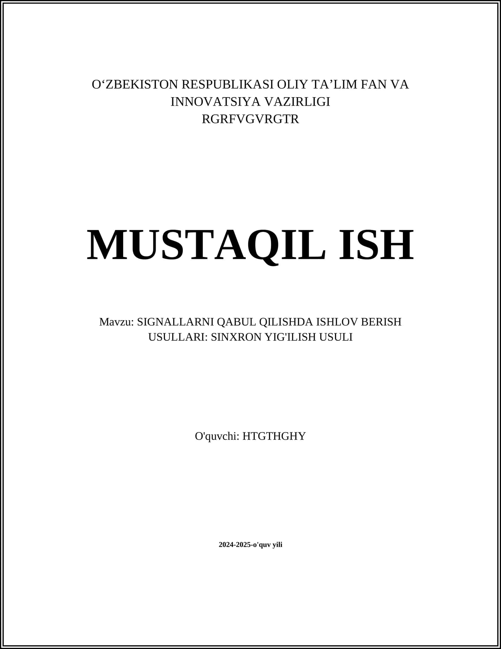 SIGNALLARNI QABUL QILISHDA ISHLOV BERISH USULLARI: SINXRON YIG'ILISH USULI