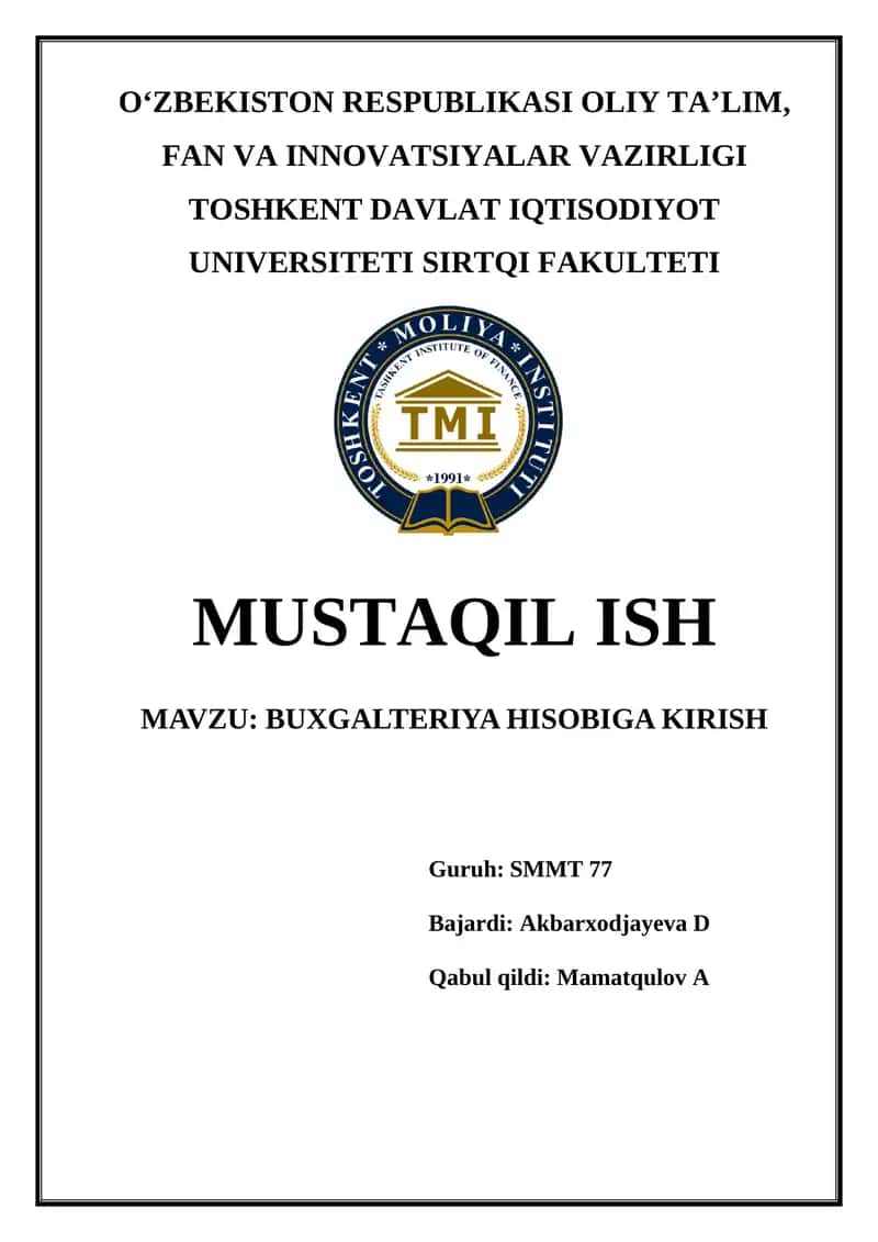 Buxgalteriya hisobiga kirish