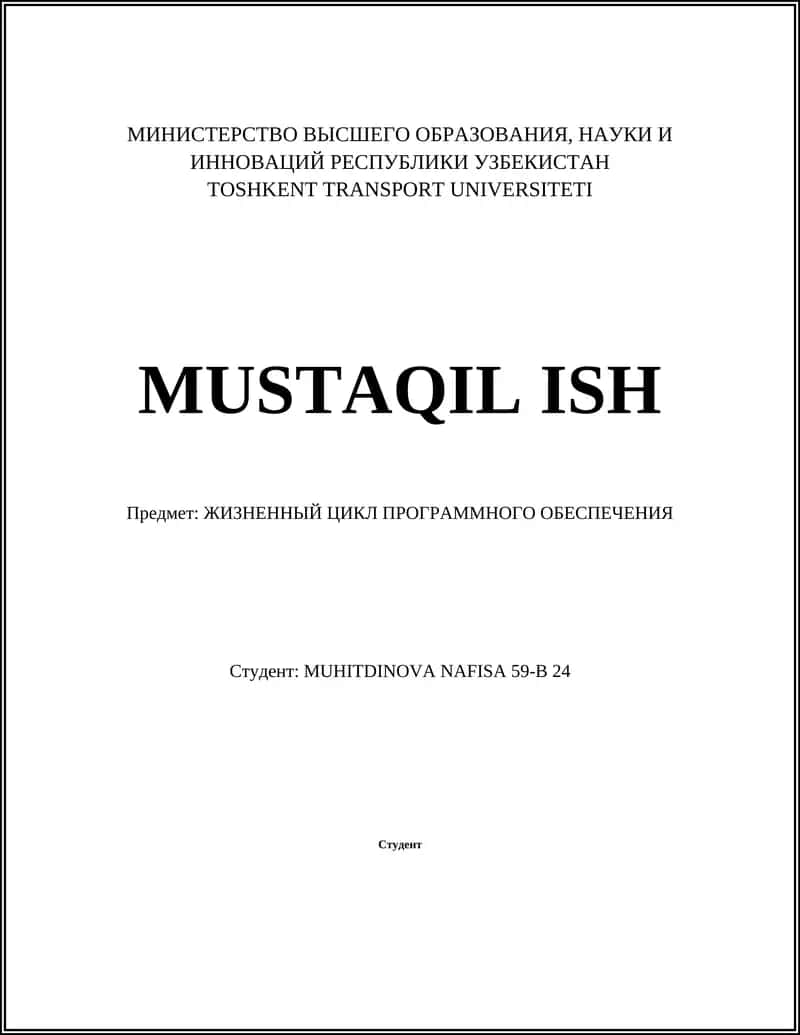 MUSTAQIL ISH JIZNENNYY TSIKL PROGRAMMNOGO OBESPECHENIYA