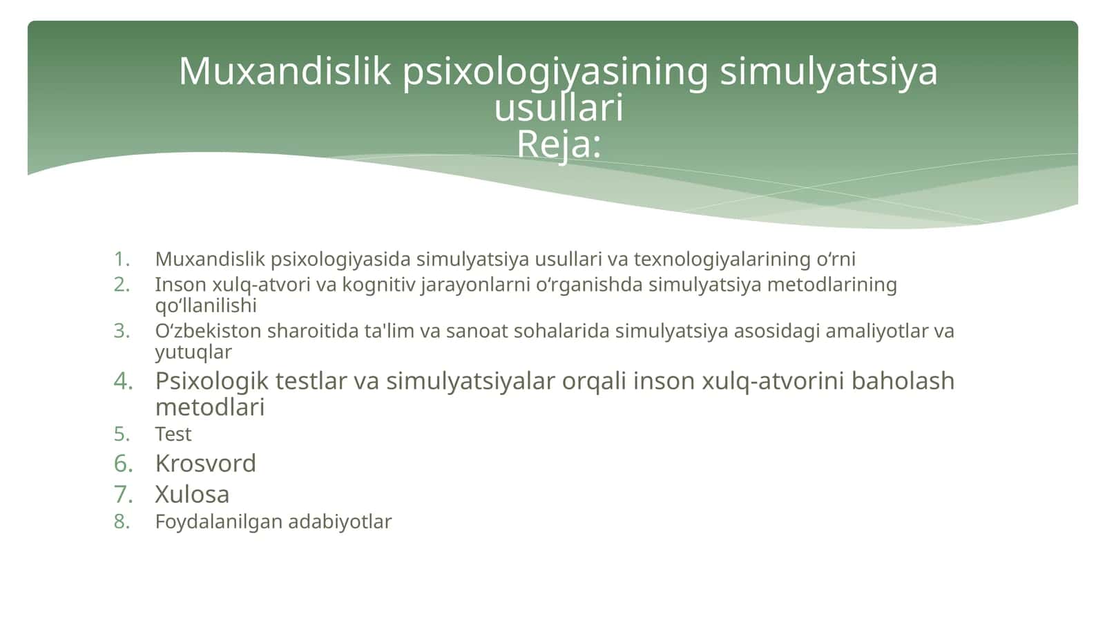 Muxandislik psixologiyasida simulyatsiya usullari va texnologiyalarining asosiy roli