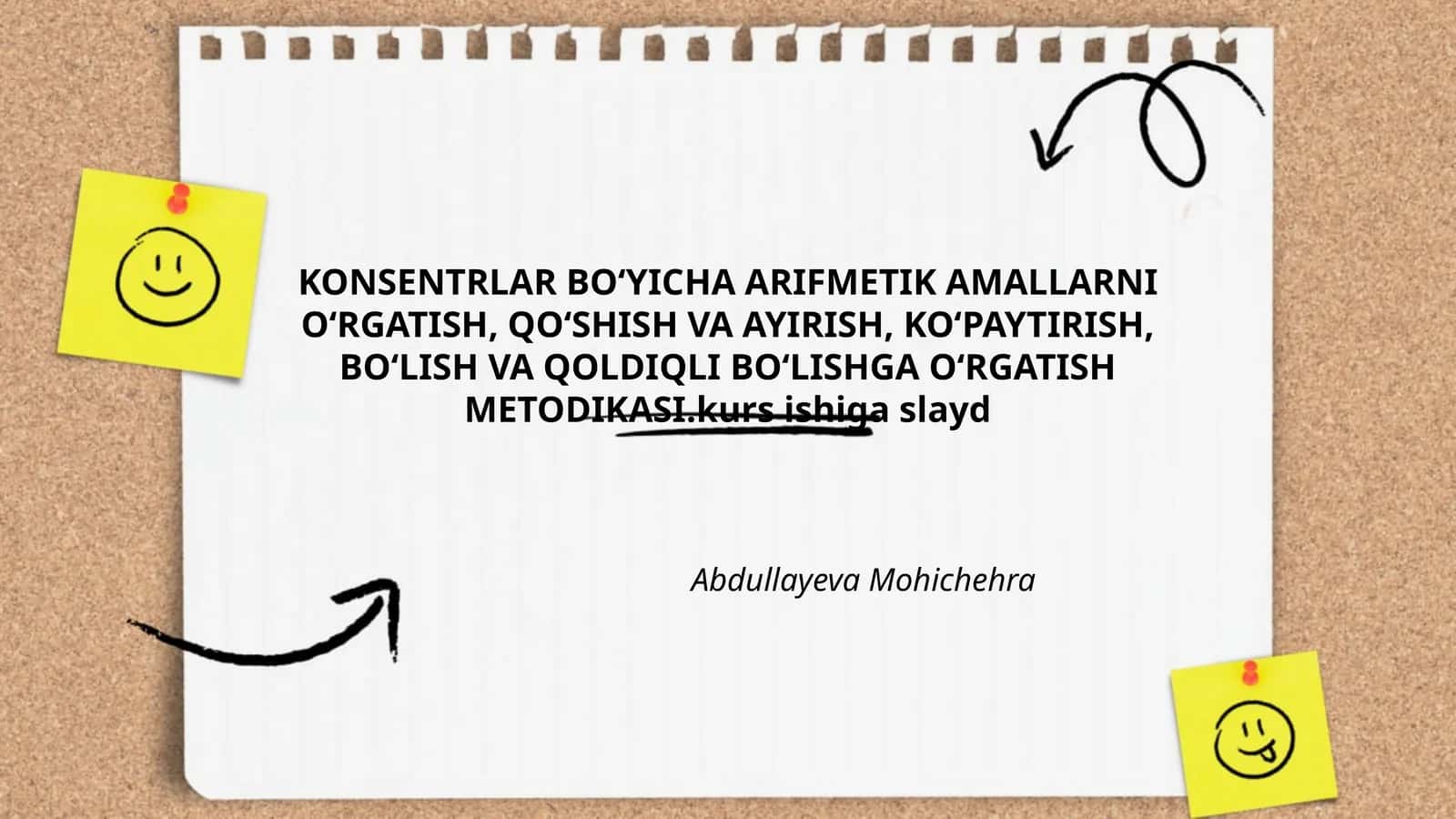 KONSENTRLAR BO‘YICHA ARIFMETIK AMALLARNI O‘RGATISH, QO‘SHISH VA AYIRISH, KO‘PAYTIRISH, BO‘LISH VA QOLDIQLI BO‘LISHGA O‘RGATISH METODIKASI.kurs ishiga slayd