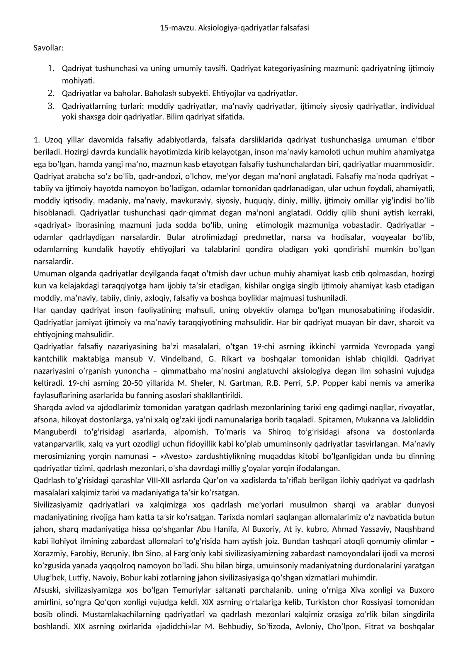 Aksiologiya-qadriyatlar falsafasi