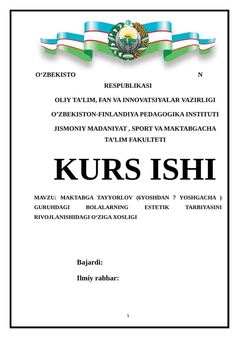 MAKTABGA TAYYORLOV (6YOSHDAN 7 YOSHGACHA ) GURUHDAGI BOLALARNING ESTETIK TARBIYASINI RIVOJLANISHIDAGI O‘ZIGA XOSLIGI