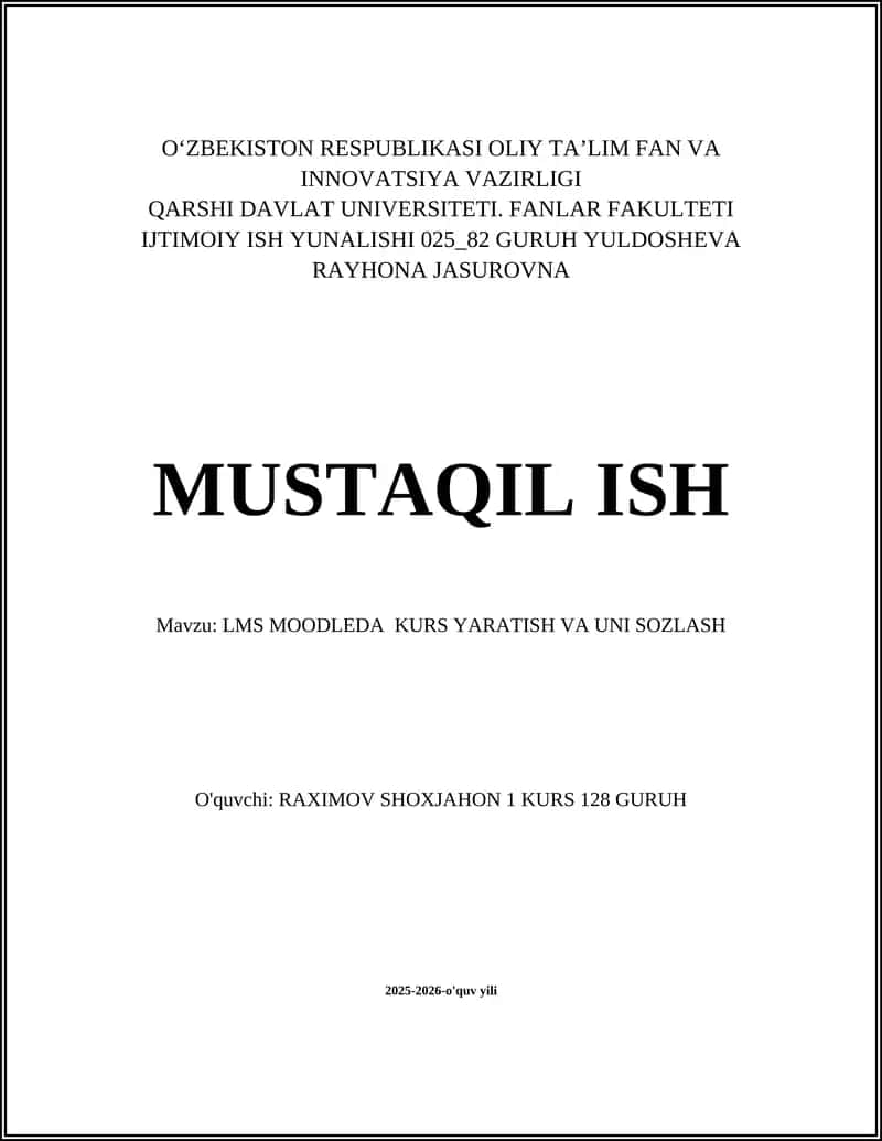 LMS MOODLEDA KURS YARATISH VA UNI SOZLASH