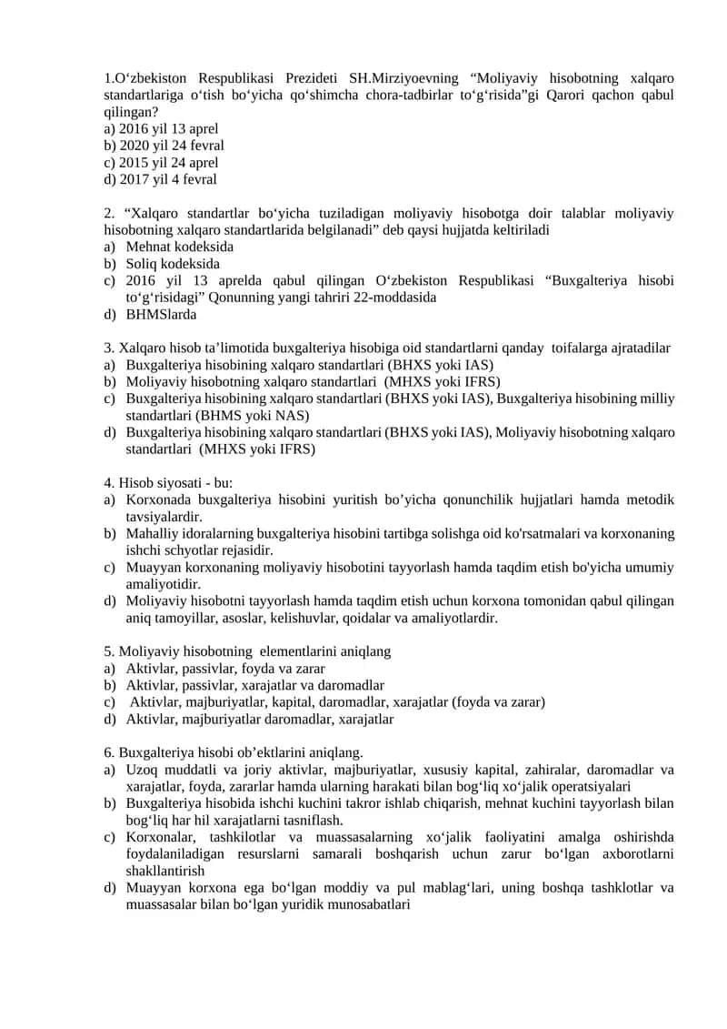 Xalqaro standartlar bo‘yicha tuziladigan moliyaviy hisobot