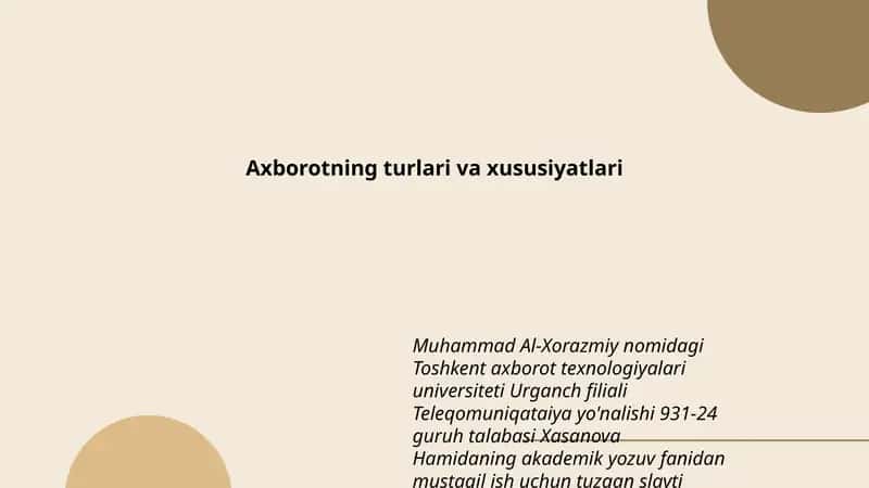 Axborotning turlari va xususiyatlari